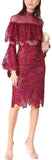 Sheer Yoke Guipure Lace Dress, Burgundy Red