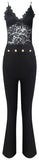 Black Lace Top & Gold Lion-Head Button Stretchy Bandage Pants