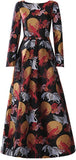 Print Long-Sleeve A-Line Maxi Dress