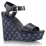 Monogram Denim Calfskin Waterfall Wedge Sandals