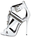 Buckled T-Strap Biker Sandal - White or Black