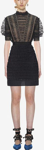 Black Ruffled Lace Dress