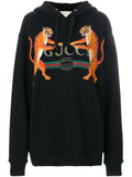 Logo and Tigers Print Hoodie
