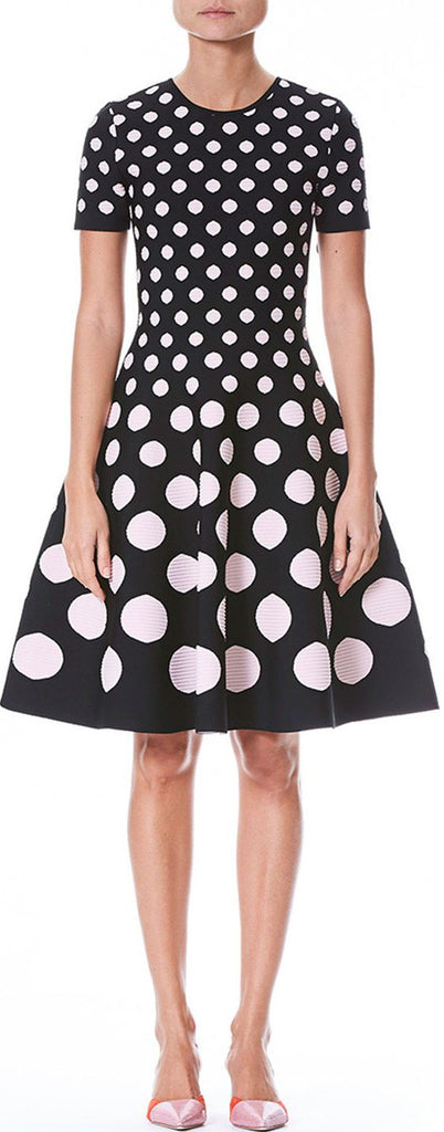 Polka-Dot Short-Sleeve Fit-and-Flare Knit Dress