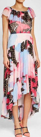 Printed Ruffle Chiffon Dress