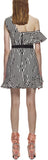 Abstract Stripe Asymmetric Ruffle Dress
