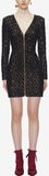 Black Zip Front Sequinned Mini Dress