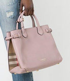 The Medium Banner in Leather and House Check Handbag- Black, Pink, Wine Red, Grey, Yellow, Brown, Red
