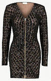 Black Zip Front Sequinned Mini Dress
