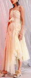 Pleated Mesh Asymmetrical Gown