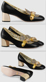 Leather and GG Supreme Mid-Heel Pump