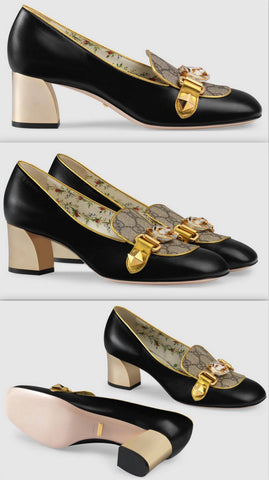 Leather and GG Supreme Mid-Heel Pump