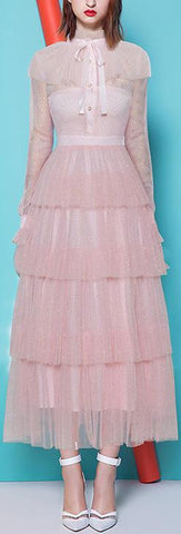 Ruffle Tiered Mesh Gown