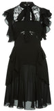 Black Neck Tie Ruffle Mini Dress