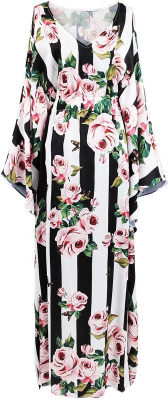 Rose & Stripe Print Kaftan Maxi Dress