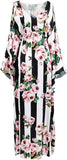 Rose & Stripe Print Kaftan Maxi Dress