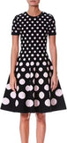Polka-Dot Short-Sleeve Fit-and-Flare Knit Dress
