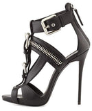Buckled T-Strap Biker Sandal - White or Black