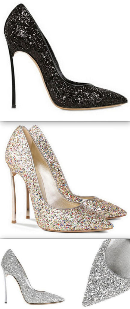 Glitter Blade Pumps - Black, Gold or Silver
