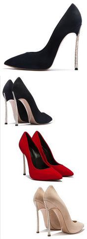 Faux Pearl High Heel Pumps - Black, Red or Nude