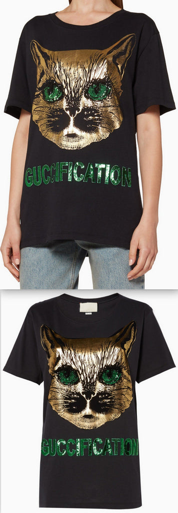 Black Mystic Cat Printed T-Shirt