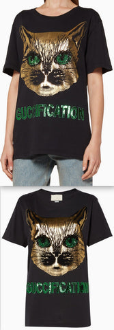 Black Mystic Cat Printed T-Shirt