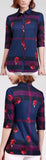 Rose & Check Print Shirt, Blue with Purple