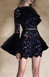 Black Ruffle Lace Bell-Sleeve Playsuit