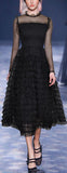 Black Tulle and Lace Ruffle-Tiered Dress