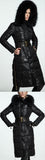 Belted Black Fur-Hooded Puffer Coat