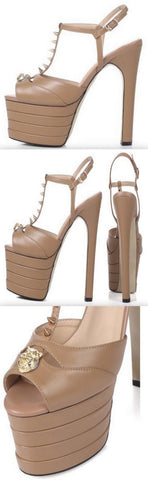 Studded Leather Platform Sandal Pump