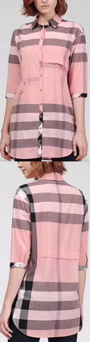 Check Print Half-Sleeve Shirt, Pink | DESIGNER INSPIRED FASHIONS