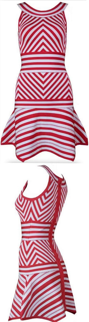 Striped Halter-Neck Flared-Hem Mini Dress