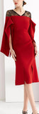 Split-Sleeve Lace Detailed Dress, Red