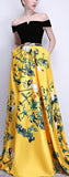 Black Off-the-Shoulder Print Yellow Maxi Dress