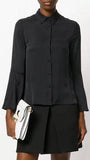 Black Bell-Sleeve Silk Shirt
