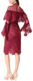 Sheer Yoke Guipure Lace Dress, Burgundy Red