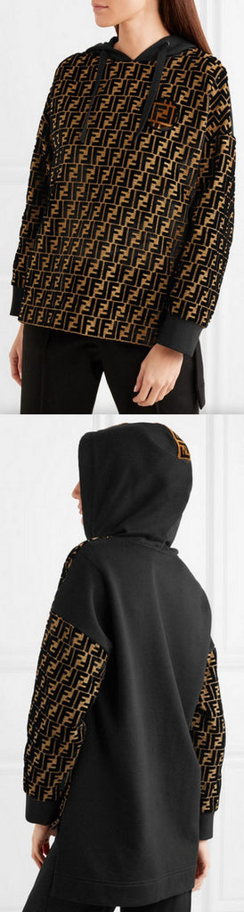 Flocked Jacquard and Jersey Hooded Top