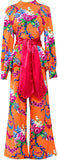 Floral Print Blouse and Wide Leg Pant set in Orange with Sash Tie Belt