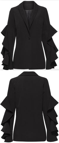Black Ruffle-Sleeve Blazer