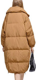 Boxy Feather-Down-Fill Coat, Caramel