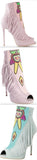 Suede Embellished Peep Toe 'Coline' Ankle Boots - Pink or Light Blue
