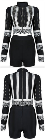 Embellished High Neck Crop Top and Short Set