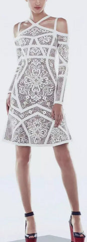 Cut-Out Paneled Jacquard Dress