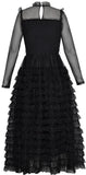 Black Tulle and Lace Ruffle-Tiered Dress