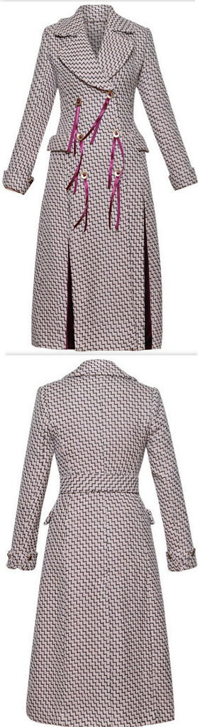 Ribbon-Embellished Print Trench Coat