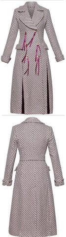 Ribbon-Embellished Print Trench Coat