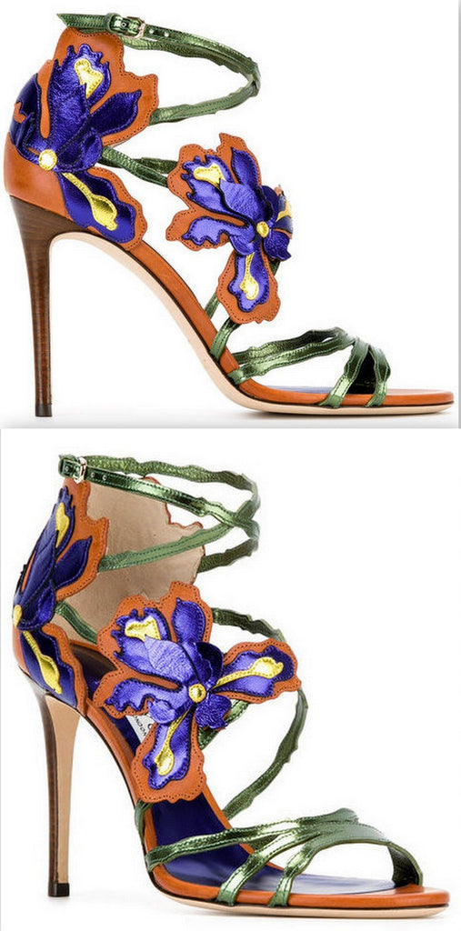 'Lolita' Floral Sandals, Brown and Blue