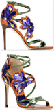 'Lolita' Floral Sandals, Brown and Blue