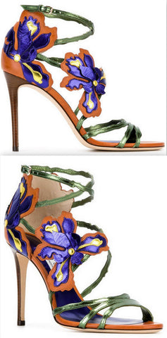 'Lolita' Floral Sandals, Brown and Blue